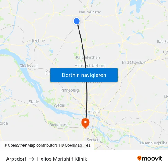 Arpsdorf to Helios Mariahilf Klinik map