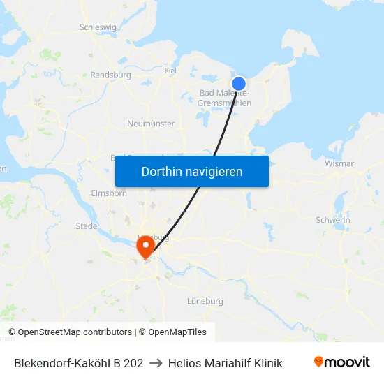 Blekendorf-Kaköhl B 202 to Helios Mariahilf Klinik map