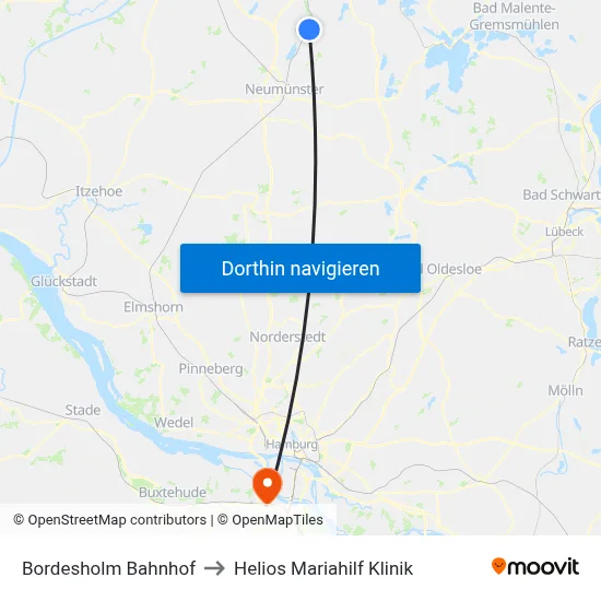 Bordesholm Bahnhof to Helios Mariahilf Klinik map