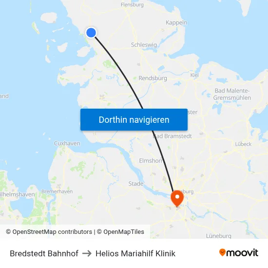 Bredstedt Bahnhof to Helios Mariahilf Klinik map