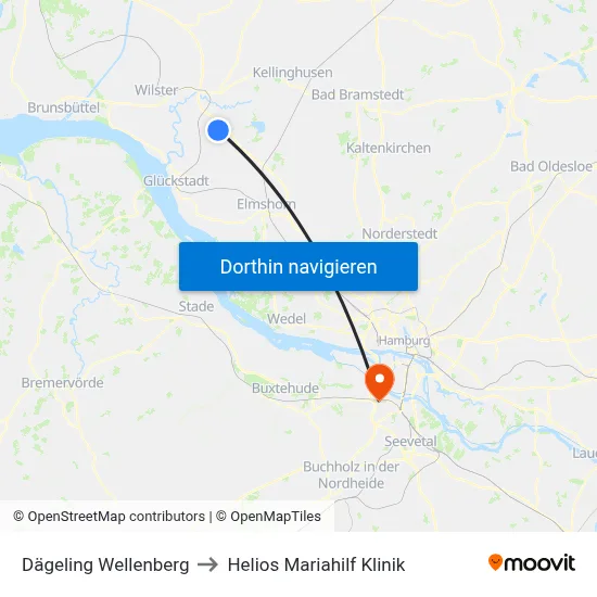 Dägeling Wellenberg to Helios Mariahilf Klinik map