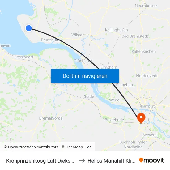 Kronprinzenkoog Lütt Dieksand to Helios Mariahilf Klinik map