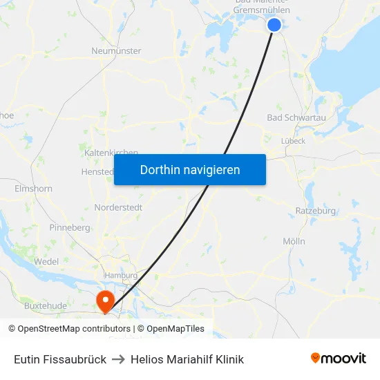 Eutin Fissaubrück to Helios Mariahilf Klinik map