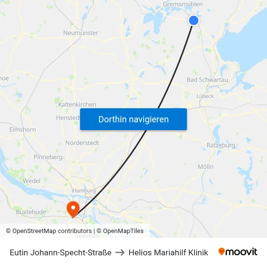 Eutin Johann-Specht-Straße to Helios Mariahilf Klinik map