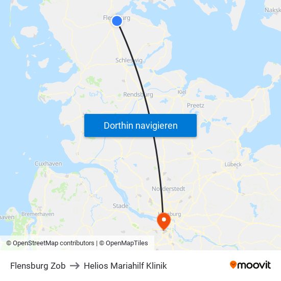 Flensburg Zob to Helios Mariahilf Klinik map