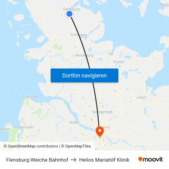 Flensburg-Weiche Bahnhof to Helios Mariahilf Klinik map