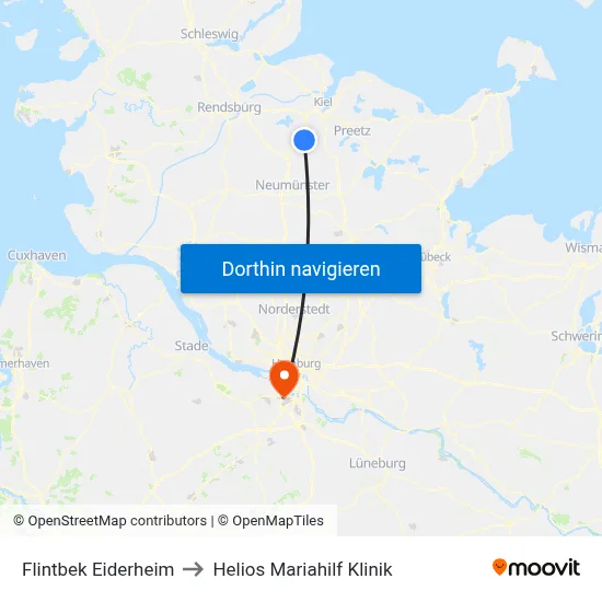 Flintbek Eiderheim to Helios Mariahilf Klinik map