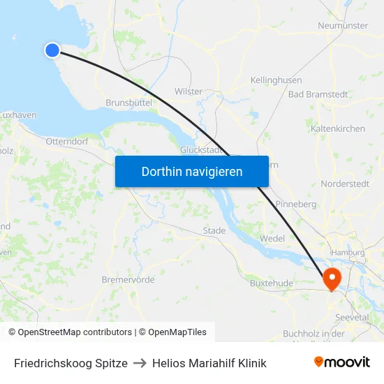 Friedrichskoog Spitze to Helios Mariahilf Klinik map