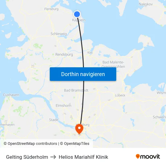 Gelting Süderholm to Helios Mariahilf Klinik map