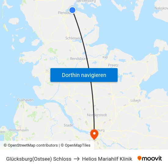 Glücksburg(Ostsee) Schloss to Helios Mariahilf Klinik map