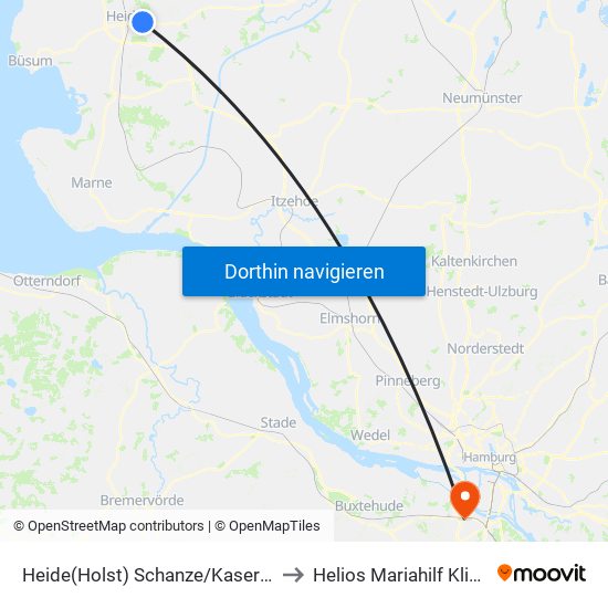 Heide(Holst) Schanze/Kaserne to Helios Mariahilf Klinik map