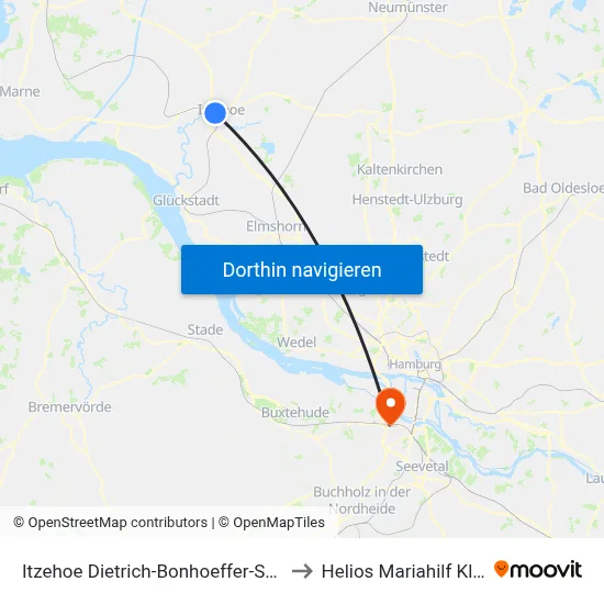 Itzehoe Dietrich-Bonhoeffer-Straße to Helios Mariahilf Klinik map