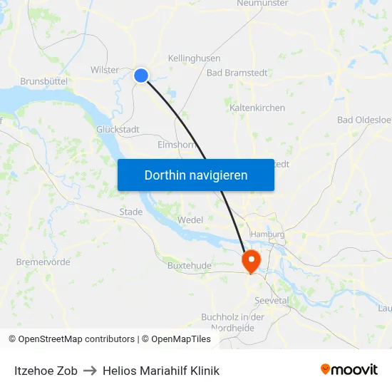 Itzehoe Zob to Helios Mariahilf Klinik map