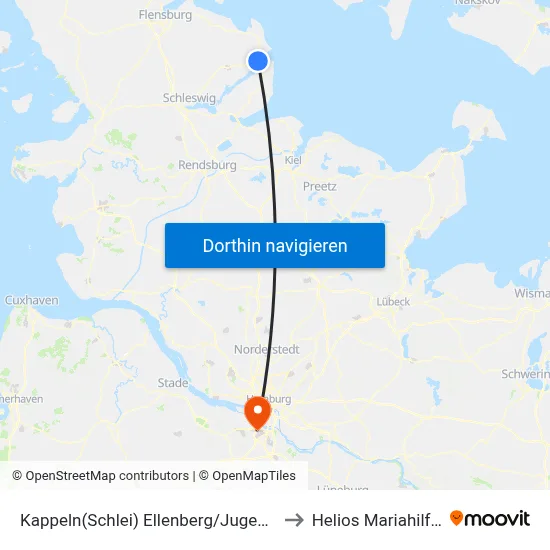 Kappeln(Schlei) Ellenberg/Jugendherberge to Helios Mariahilf Klinik map