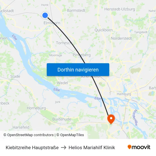 Kiebitzreihe Hauptstraße to Helios Mariahilf Klinik map