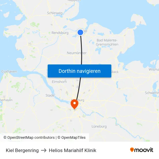 Kiel Bergenring to Helios Mariahilf Klinik map