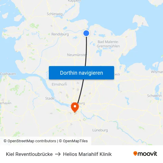 Kiel Reventloubrücke to Helios Mariahilf Klinik map