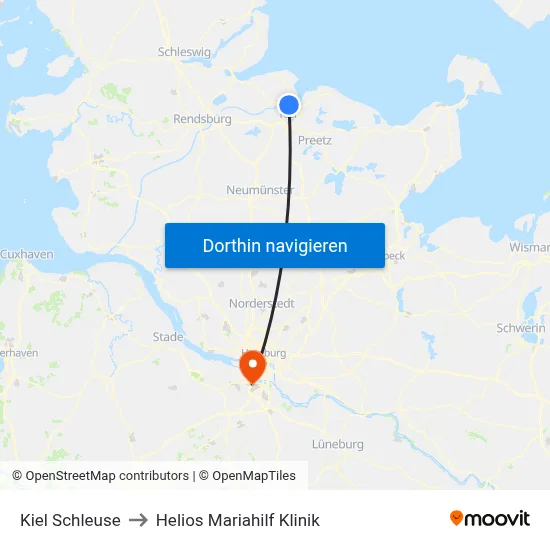 Kiel Schleuse to Helios Mariahilf Klinik map