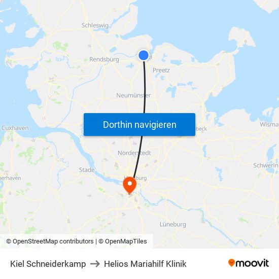 Kiel Schneiderkamp to Helios Mariahilf Klinik map