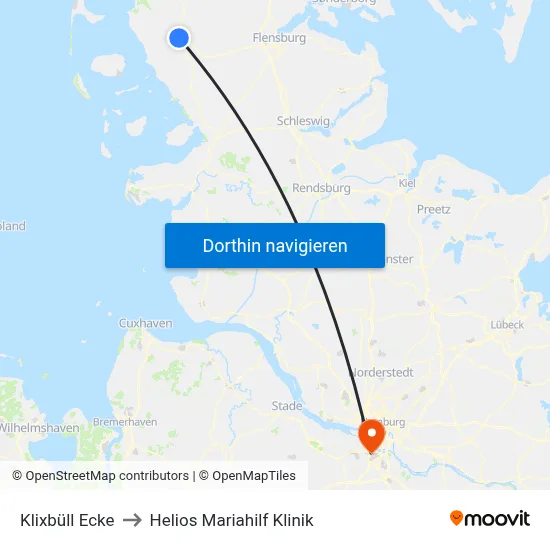 Klixbüll Ecke to Helios Mariahilf Klinik map