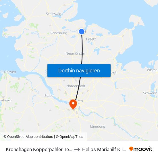 Kronshagen Kopperpahler Teich to Helios Mariahilf Klinik map