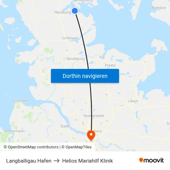 Langballigau Hafen to Helios Mariahilf Klinik map