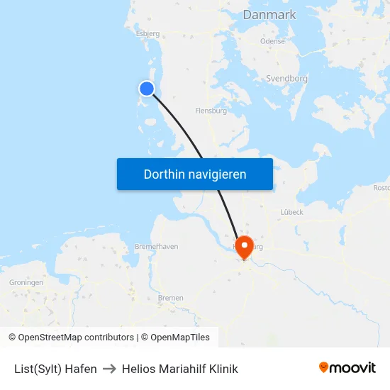 List(Sylt) Hafen to Helios Mariahilf Klinik map