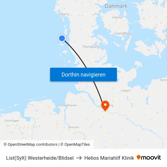List(Sylt) Westerheide/Blidsel to Helios Mariahilf Klinik map
