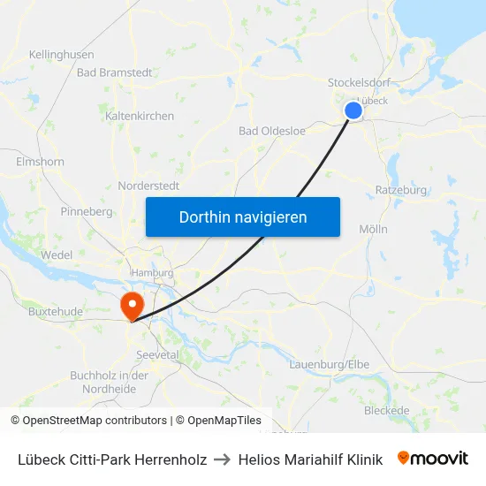 Lübeck Citti-Park to Helios Mariahilf Klinik map