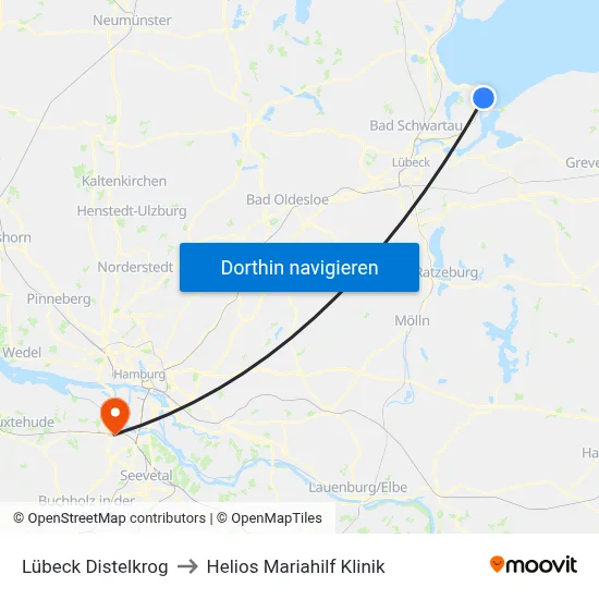 Lübeck Distelkrog to Helios Mariahilf Klinik map
