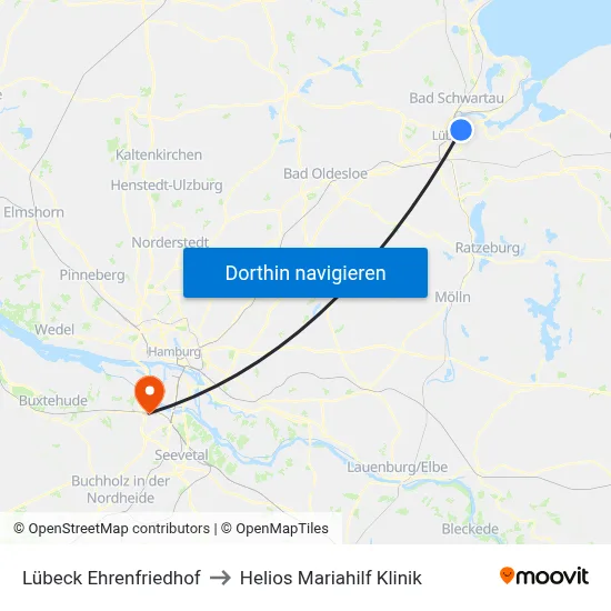 Lübeck Ehrenfriedhof to Helios Mariahilf Klinik map