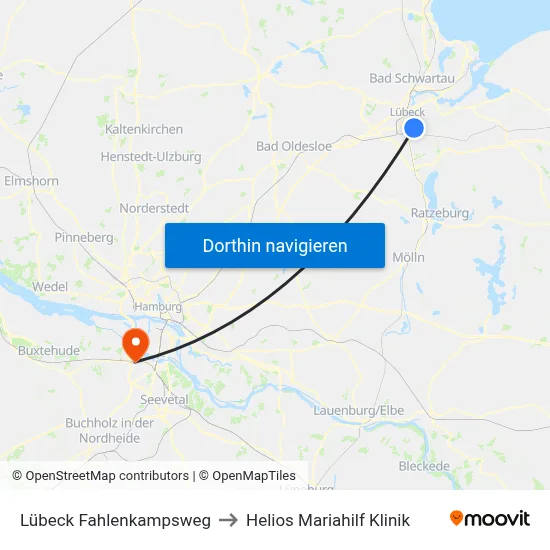 Lübeck Fahlenkampsweg to Helios Mariahilf Klinik map
