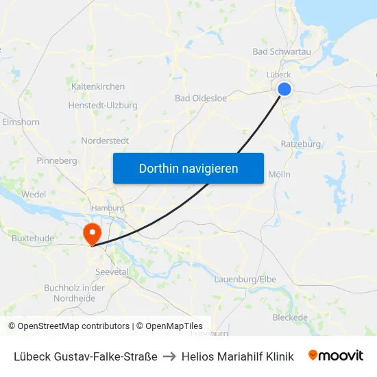 Lübeck Gustav-Falke-Straße to Helios Mariahilf Klinik map