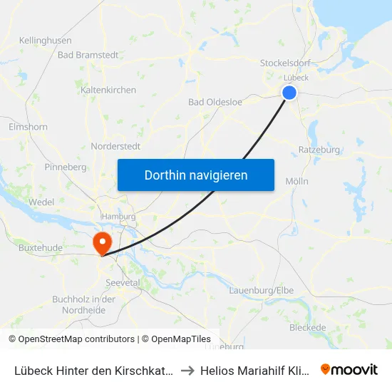 Lübeck Hinter den Kirschkaten to Helios Mariahilf Klinik map