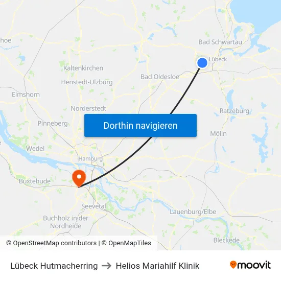 Lübeck Hutmacherring to Helios Mariahilf Klinik map