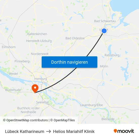 Lübeck Katharineum to Helios Mariahilf Klinik map