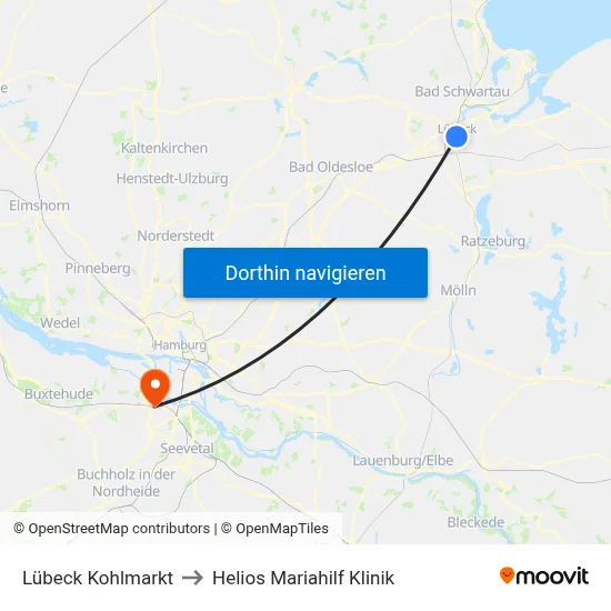 Lübeck Kohlmarkt to Helios Mariahilf Klinik map