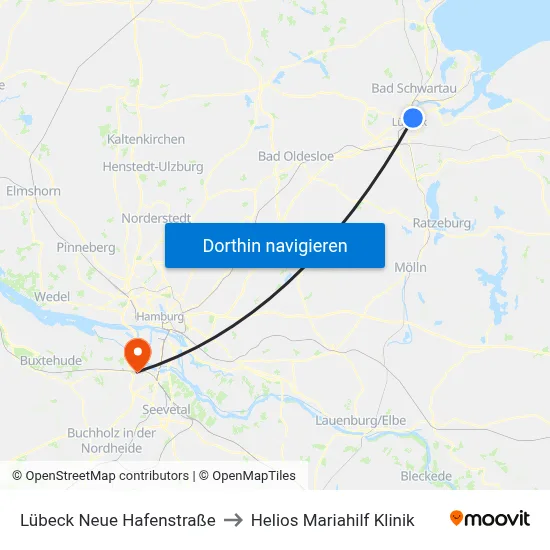 Lübeck Neue Hafenstraße to Helios Mariahilf Klinik map