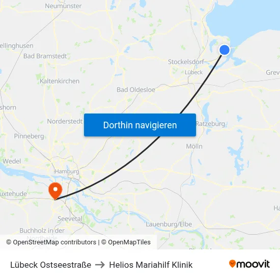 Lübeck Ostseestraße to Helios Mariahilf Klinik map