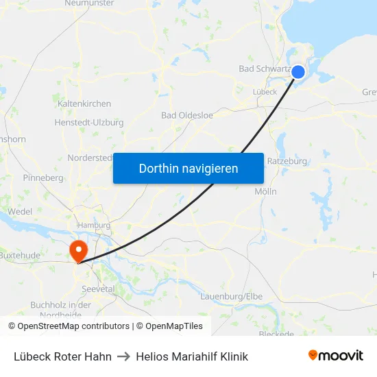 Lübeck Roter Hahn to Helios Mariahilf Klinik map