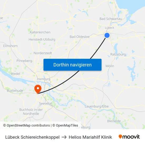 Lübeck Schiereichenkoppel to Helios Mariahilf Klinik map