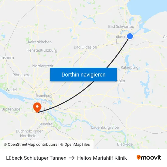 Lübeck Schlutuper Tannen to Helios Mariahilf Klinik map