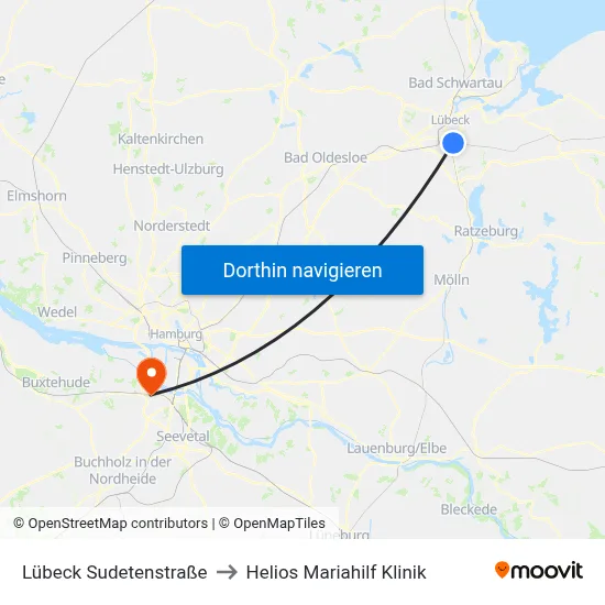 Lübeck Sudetenstraße to Helios Mariahilf Klinik map