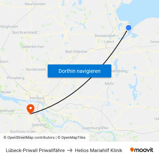 Lübeck-Priwall Priwallfähre to Helios Mariahilf Klinik map