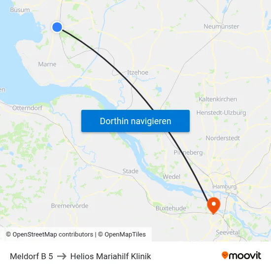 Meldorf B 5 to Helios Mariahilf Klinik map