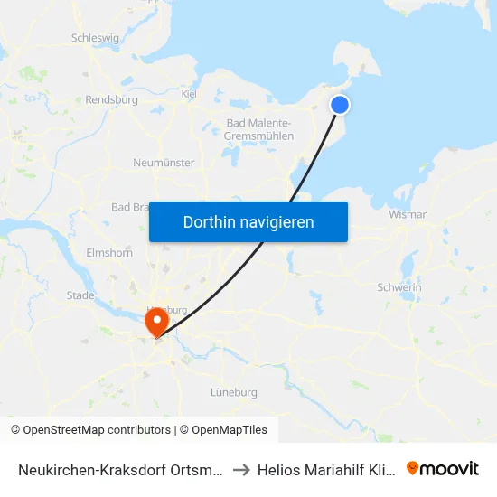 Neukirchen-Kraksdorf Ortsmitte to Helios Mariahilf Klinik map
