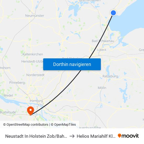Neustadt In Holstein Zob/Bahnhof to Helios Mariahilf Klinik map