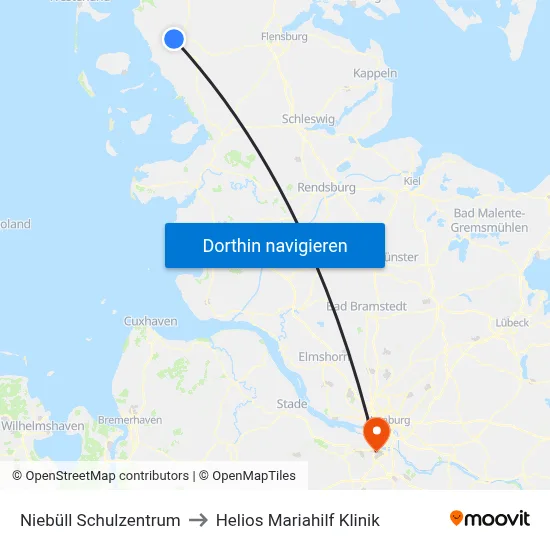 Niebüll Schulzentrum to Helios Mariahilf Klinik map