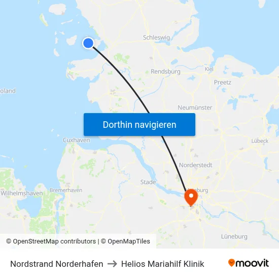 Nordstrand Norderhafen to Helios Mariahilf Klinik map