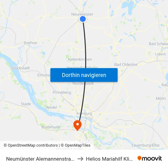 Neumünster Alemannenstraße to Helios Mariahilf Klinik map